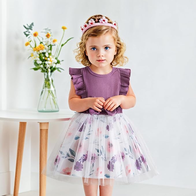  Embroidery Toddler New Baby Little Princess Girls Pink Fly Ruffle Sleeveless Strap Printed Bowknot Summer Party Outfit Knee Lenght Net Casual Frock Clothes Set