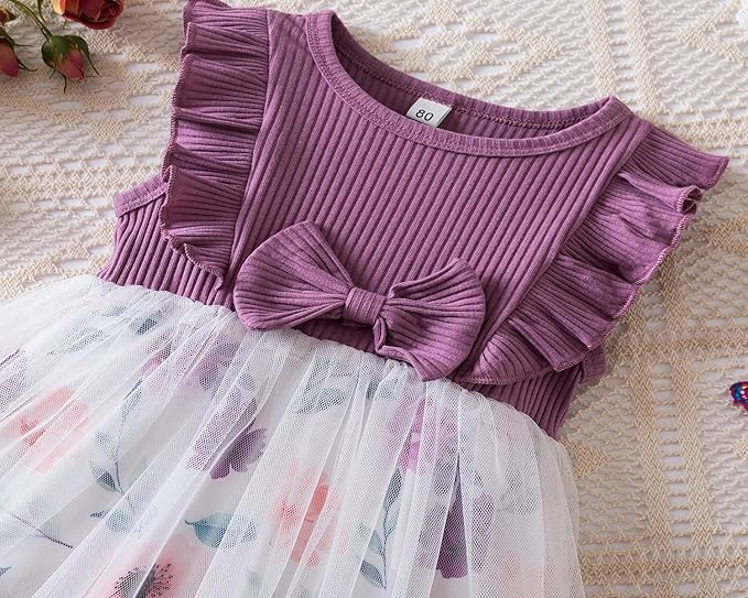  Embroidery Toddler New Baby Little Princess Girls Pink Fly Ruffle Sleeveless Strap Printed Bowknot Summer Party Outfit Knee Lenght Net Casual Frock Clothes Set image 3