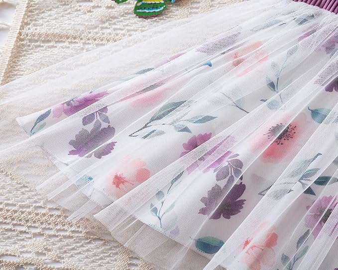  Embroidery Toddler New Baby Little Princess Girls Pink Fly Ruffle Sleeveless Strap Printed Bowknot Summer Party Outfit Knee Lenght Net Casual Frock Clothes Set image 6