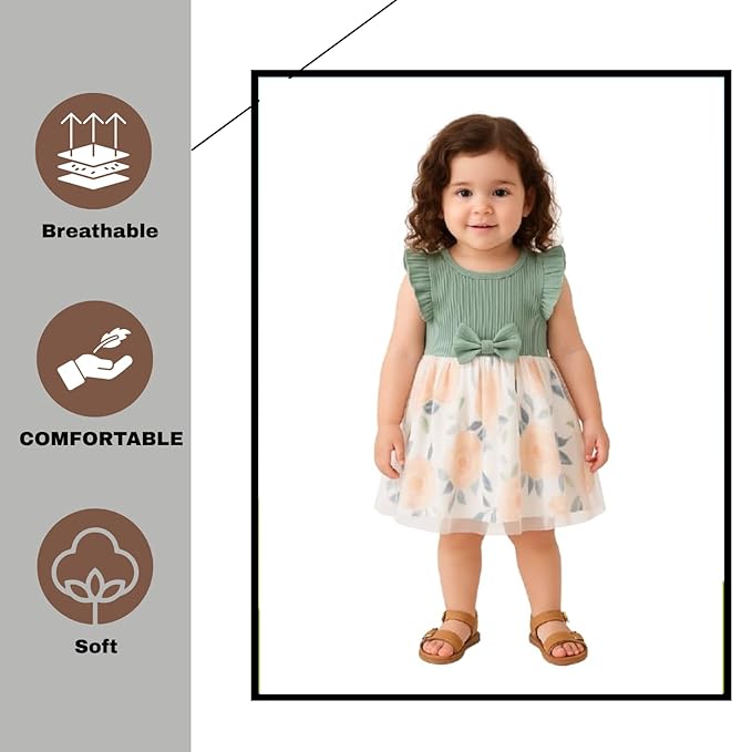  Embroidery Toddler New Baby Little Princess Girls Pink Fly Ruffle Sleeveless Strap Printed Bowknot Summer Party Outfit Knee Lenght Net Casual Frock Clothes Set image 2