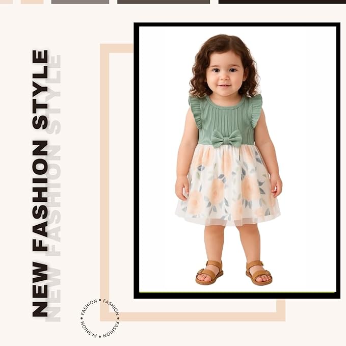  Embroidery Toddler New Baby Little Princess Girls Pink Fly Ruffle Sleeveless Strap Printed Bowknot Summer Party Outfit Knee Lenght Net Casual Frock Clothes Set image 3