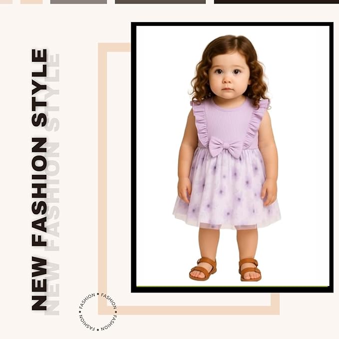 Embroidery Toddler New Baby Little Princess Girls Pink Fly Ruffle Sleeveless Strap Printed Bowknot Summer Party Outfit Knee Lenght Net Casual Frock Clothes Set image 3