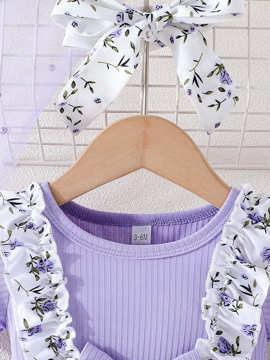 DANGRI Frock Half Sleeve Frock Dress for Girls Toddler Little Princess Printed Bowknot Knee Lenght Net Clothes Set image 3