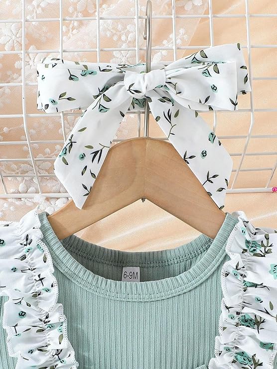 DANGRI Frock Half Sleeve Frock Dress for Girls Toddler Little Princess Printed Bowknot Knee Lenght Net Clothes Set image 3