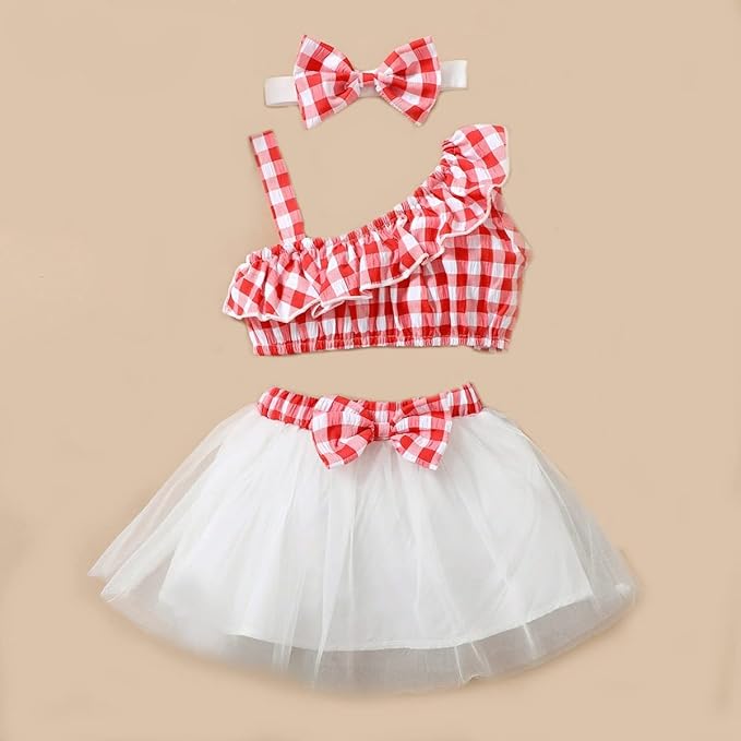 Checkered Sleeveless Bow Applique Frock Dress for Girls Toddler New Baby Little Princess Printed Bowknot Summer Party Outfit Knee Lenght Net Casual Clothes Set