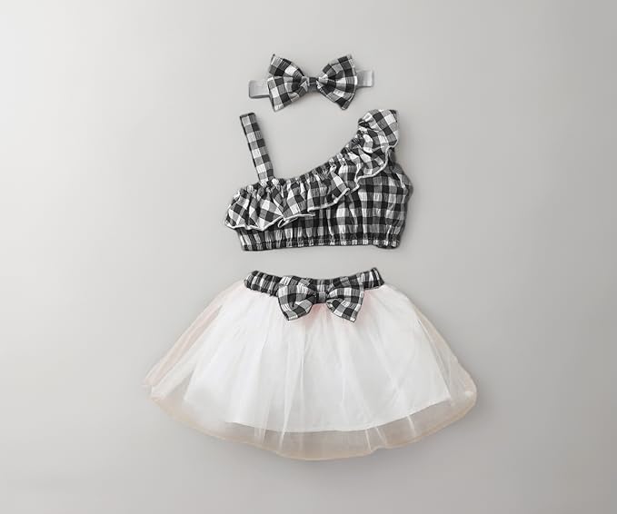 Checkered Sleeveless Bow Applique Frock Dress for Girls Toddler New Baby Little Princess Printed Bowknot Summer Party Outfit Knee Lenght Net Casual Clothes Set