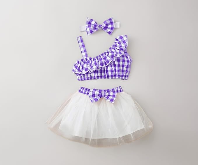 Checkered Sleeveless Bow Applique Frock Dress for Girls Toddler New Baby Little Princess Printed Bowknot Summer Party Outfit Knee Lenght Net Casual Clothes Set