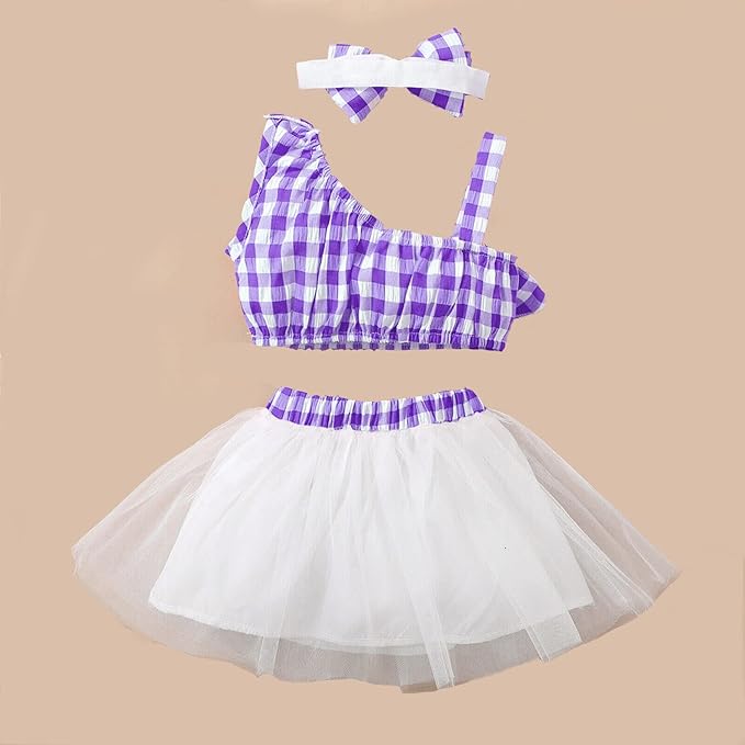 Checkered Sleeveless Bow Applique Frock Dress for Girls Toddler New Baby Little Princess Printed Bowknot Summer Party Outfit Knee Lenght Net Casual Clothes Set image 2
