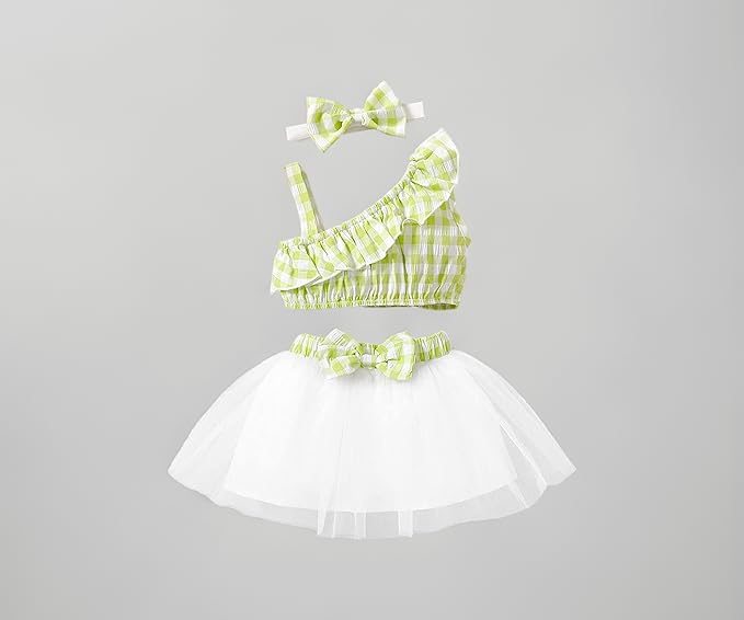 Checkered Sleeveless Bow Applique Frock Dress for Girls Toddler New Baby Little Princess Printed Bowknot Summer Party Outfit Knee Lenght Net Casual Clothes Set