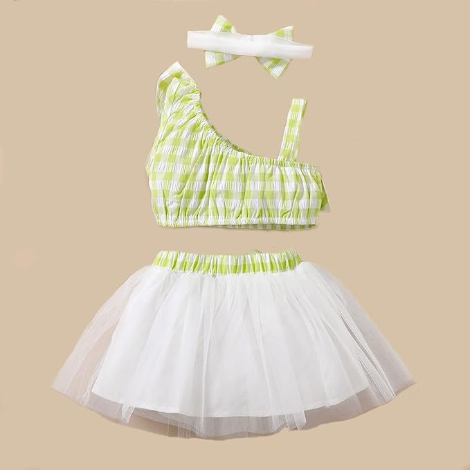 Checkered Sleeveless Bow Applique Frock Dress for Girls Toddler New Baby Little Princess Printed Bowknot Summer Party Outfit Knee Lenght Net Casual Clothes Set image 2