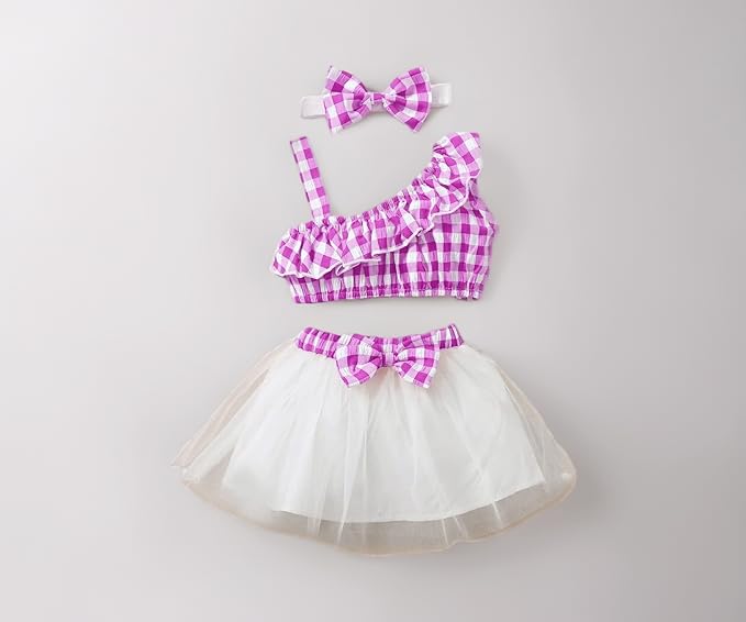 Checkered Sleeveless Bow Applique Frock Dress for Girls Toddler New Baby Little Princess Printed Bowknot Summer Party Outfit Knee Lenght Net Casual Clothes Set