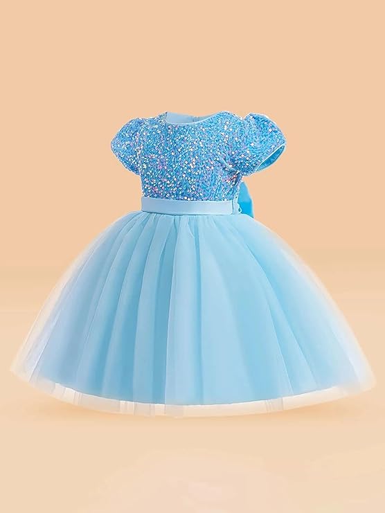 Sweet Baby Girls Children's Lace Fashionable Wedding Skirt Princess Dress Visited the Party to Participate in the Event Elegant Short Sleeve Net Fit and Flare Knee-Length Frock Dress image 3