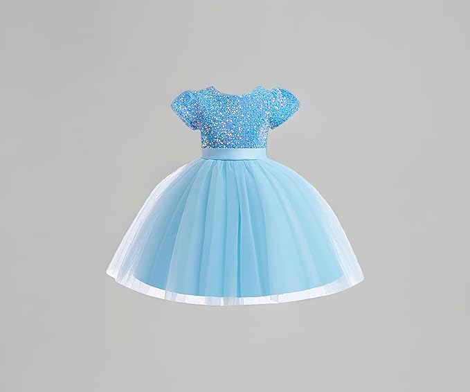 Sweet Baby Girls Children's Lace Fashionable Wedding Skirt Princess Dress Visited the Party to Participate in the Event Elegant Short Sleeve Net Fit and Flare Knee-Length Frock Dress