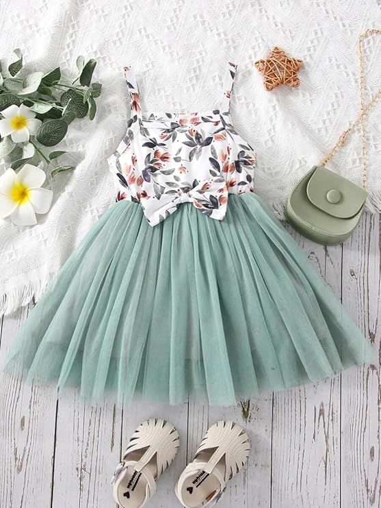 Baby Girls Pink Sleeveless Printed Knee Lenght Net Frock Clothes Set