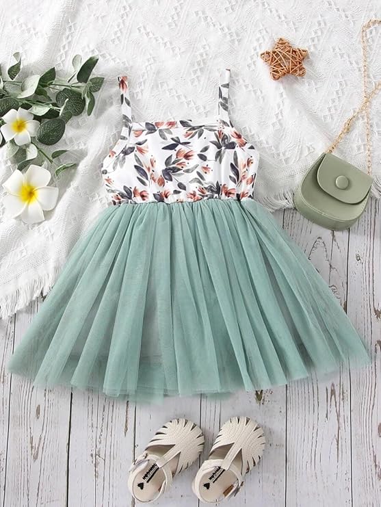 Baby Girls Pink Sleeveless Printed Knee Lenght Net Frock Clothes Set image 2