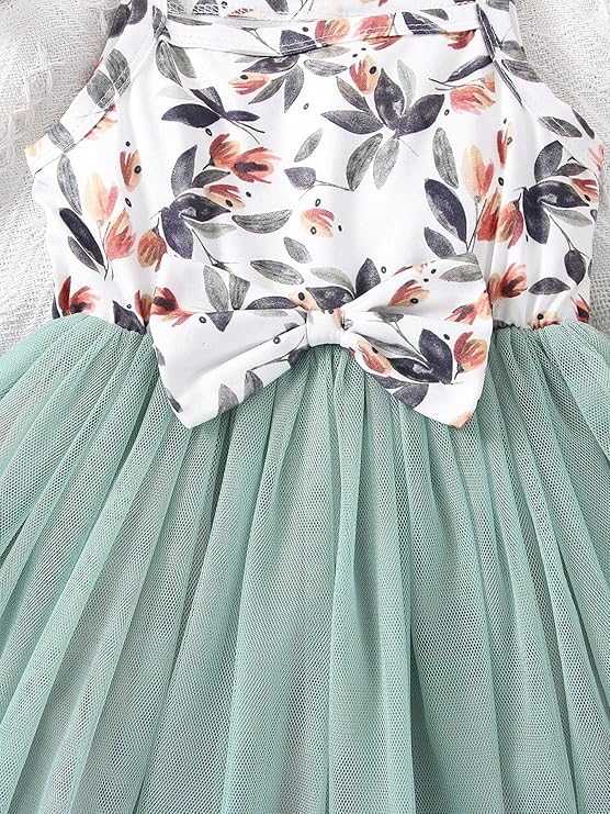 Baby Girls Pink Sleeveless Printed Knee Lenght Net Frock Clothes Set image 4