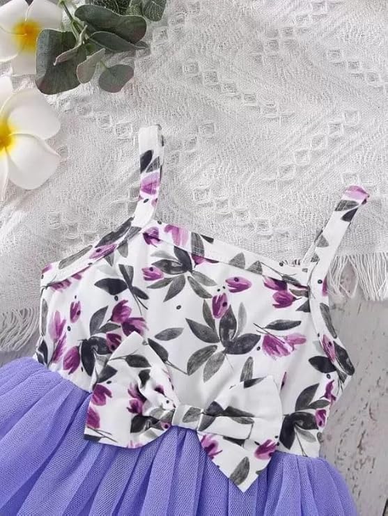 Baby Girls Pink Sleeveless Printed Knee Lenght Net Frock Clothes Set image 3