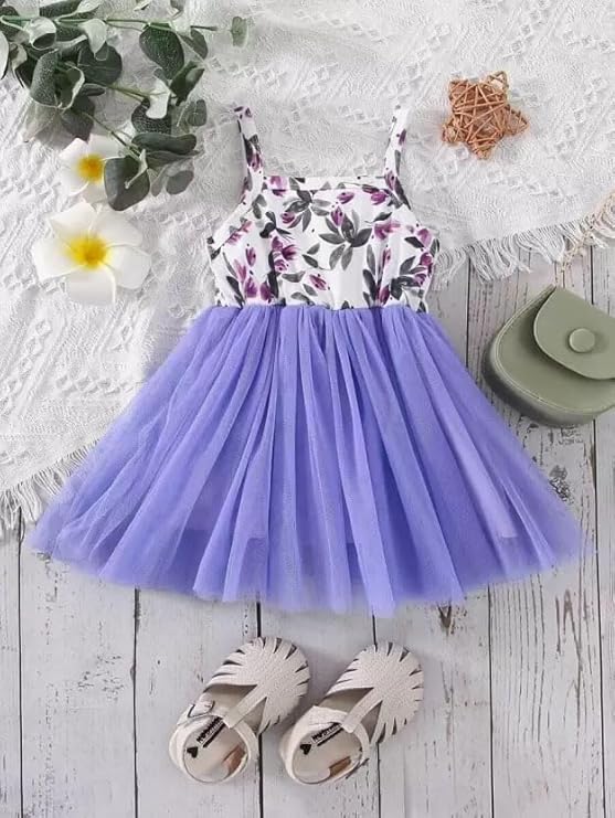 Baby Girls Pink Sleeveless Printed Knee Lenght Net Frock Clothes Set image 2