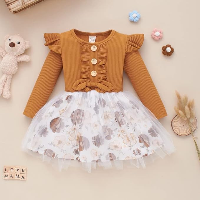 Baby Girl Dress Toddler Dress Long Sleeve Infant Casual Dress Ruffle Print Clothes Baby Girls Clothing