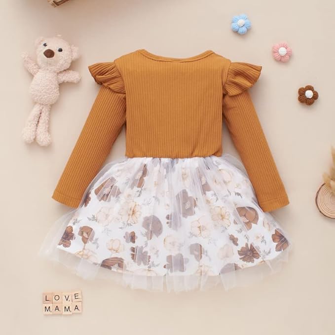 Baby Girl Dress Toddler Dress Long Sleeve Infant Casual Dress Ruffle Print Clothes Baby Girls Clothing image 2