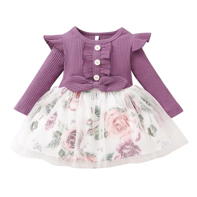Baby Girl Dress Toddler Dress Long Sleeve Infant Casual Dress Ruffle Print Clothes Baby Girls Clothing