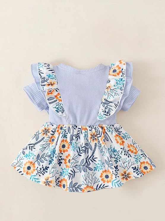 Floral Printed Model Baby Girl Dress Summer Clothes Ruffle Sleeve Toddler Dress Long Sleeve Infant Casual Ruffle Print Girls Clothing Dress Baby Frock for Kids Dress image 2