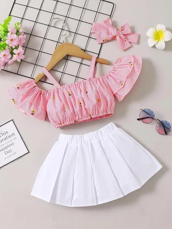 Baby Girl Striped Floral Top & Skirt and Headband | Newborn Girl Clothing | Infant Girl Clothes | Newborn Girl Gift | Outfit Baby Girl Clothes