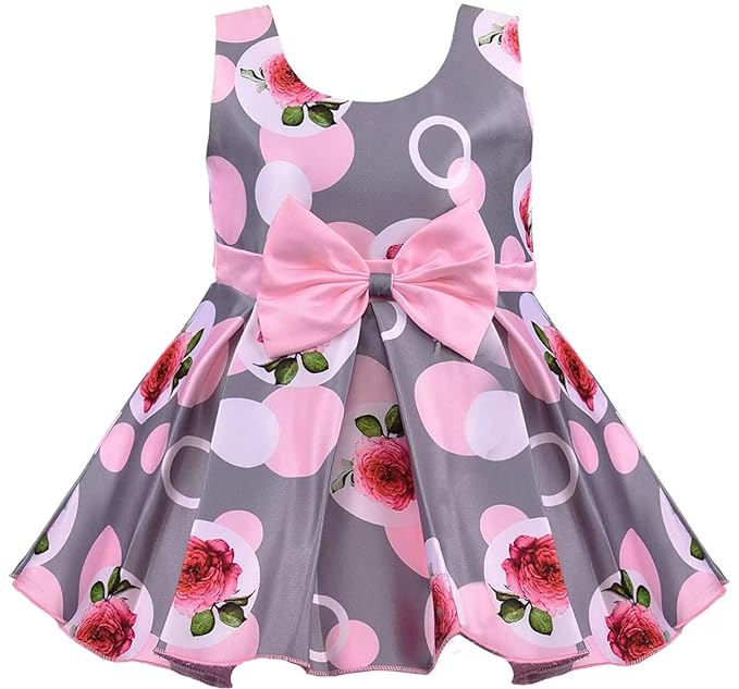 Kids Girls Satin Floral Printed MidiKnee Length Sleeveless Short Frock Dress. | Festive/Wedding Dress for Girls| Birthday Fancy Dress | Girls Frock Dress|