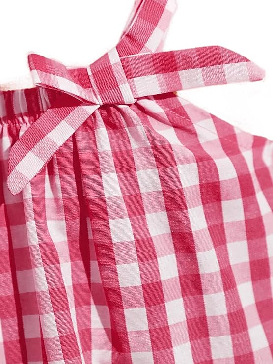 Casual Sweet Baby Children's Fashionable Kids Girls Dresses Toddler Princess Summer Outfit Flower Bowknot Party Dress | Sleeveless | Cotton | Check Box Printed | Knee Length | Frock image 4