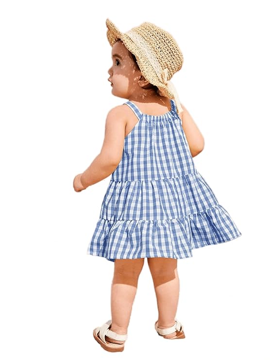 Casual Sweet Baby Children's Fashionable Kids Girls Dresses Toddler Princess Summer Outfit Flower Bowknot Party Dress | Sleeveless | Cotton | Check Box Printed | Knee Length | Frock image 2