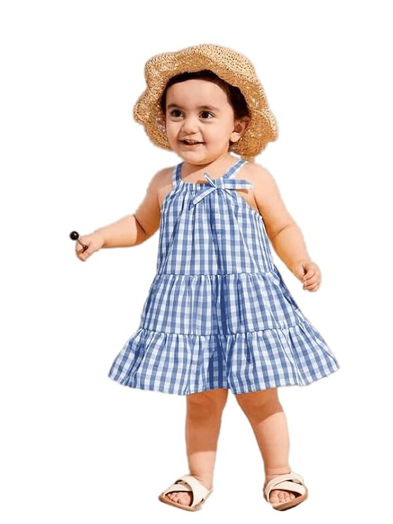 Casual Sweet Baby Children's Fashionable Kids Girls Dresses Toddler Princess Summer Outfit Flower Bowknot Party Dress | Sleeveless | Cotton | Check Box Printed | Knee Length | Frock